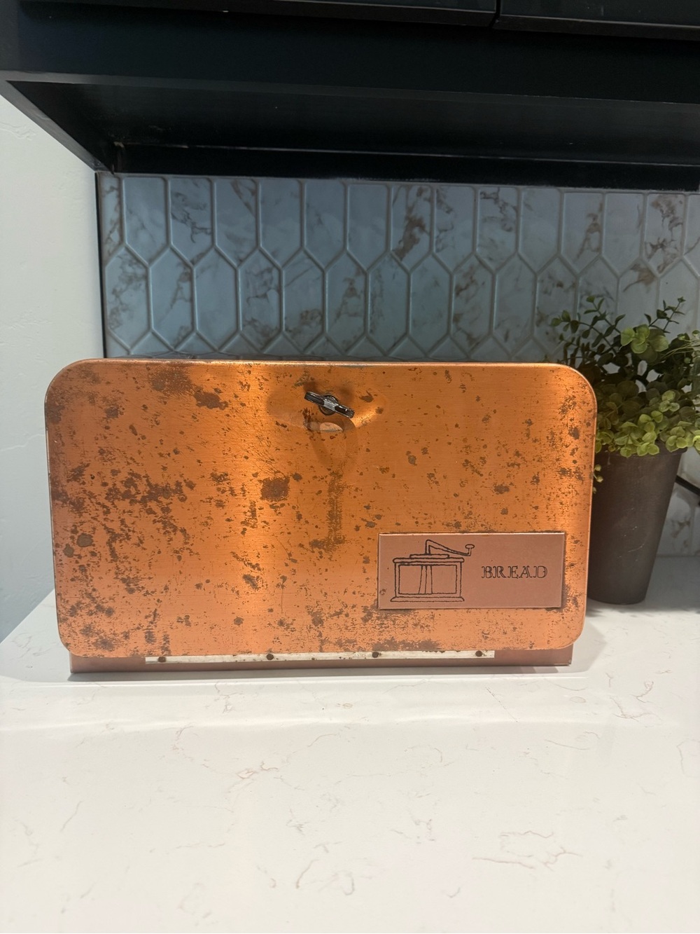 Vintage Copper Metal Bread Copper Tone Metal Bread Box with Front Drop-Down Door